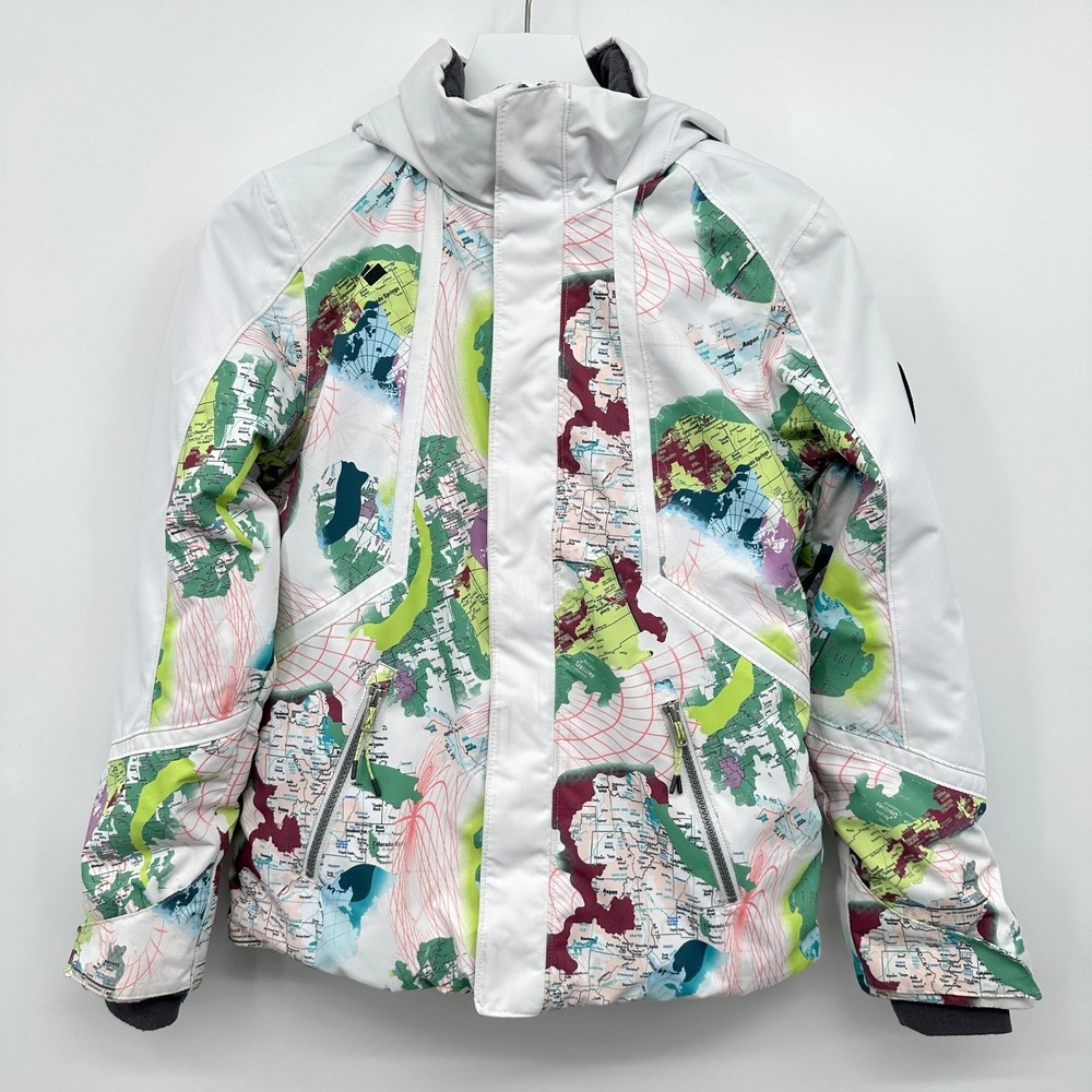 Obermeyer Jacket Coat Girls Size 10 12 Teen Taja Print Hooded Full Zip Ski Snow